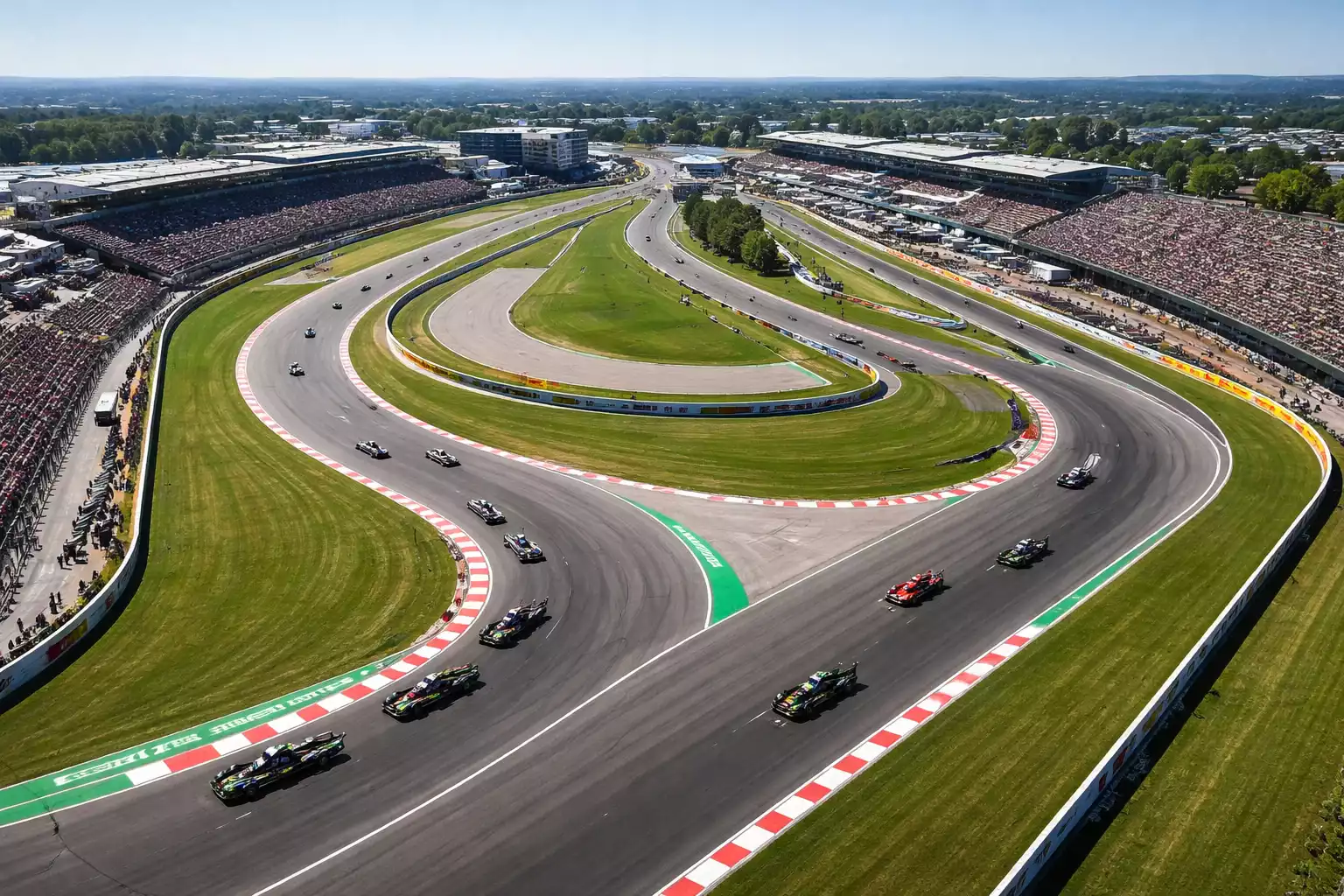 Luchtfoto van Formule 1-circuit met auto's die racen