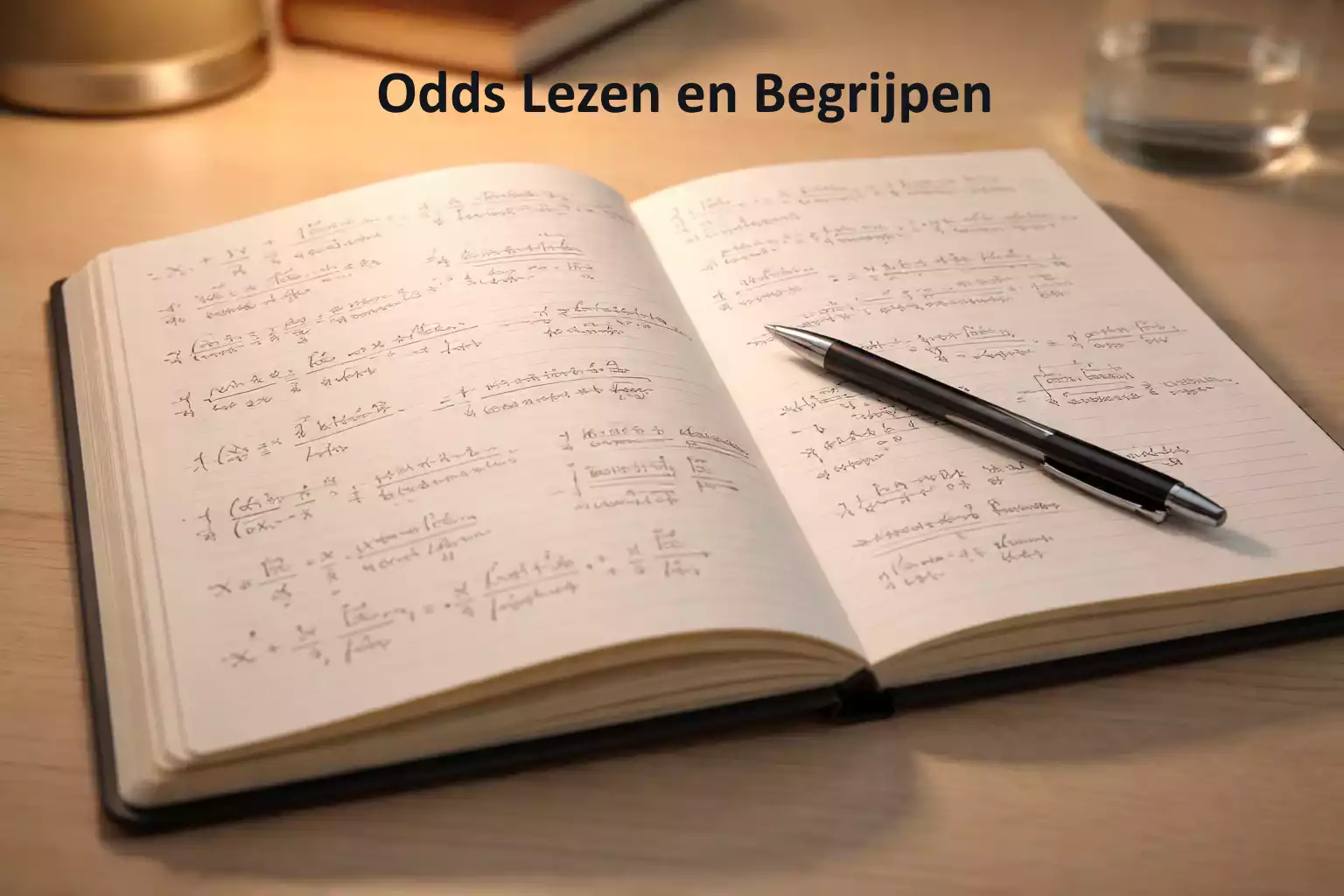 Notitieboek met berekeningen en pen op bureau