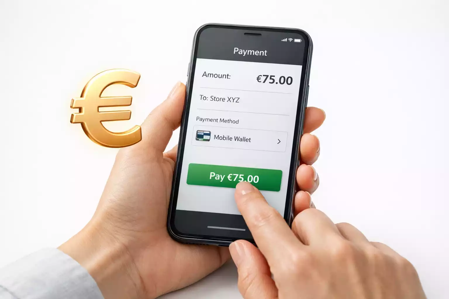 Smartphone met digitale betaling en symbool van euro