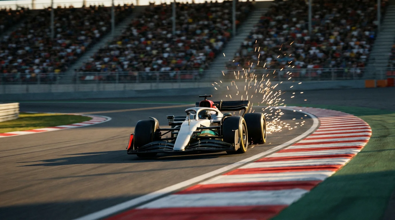Formule 1-auto op het circuit tijdens een spannende race met een coureur die vecht om de leiding