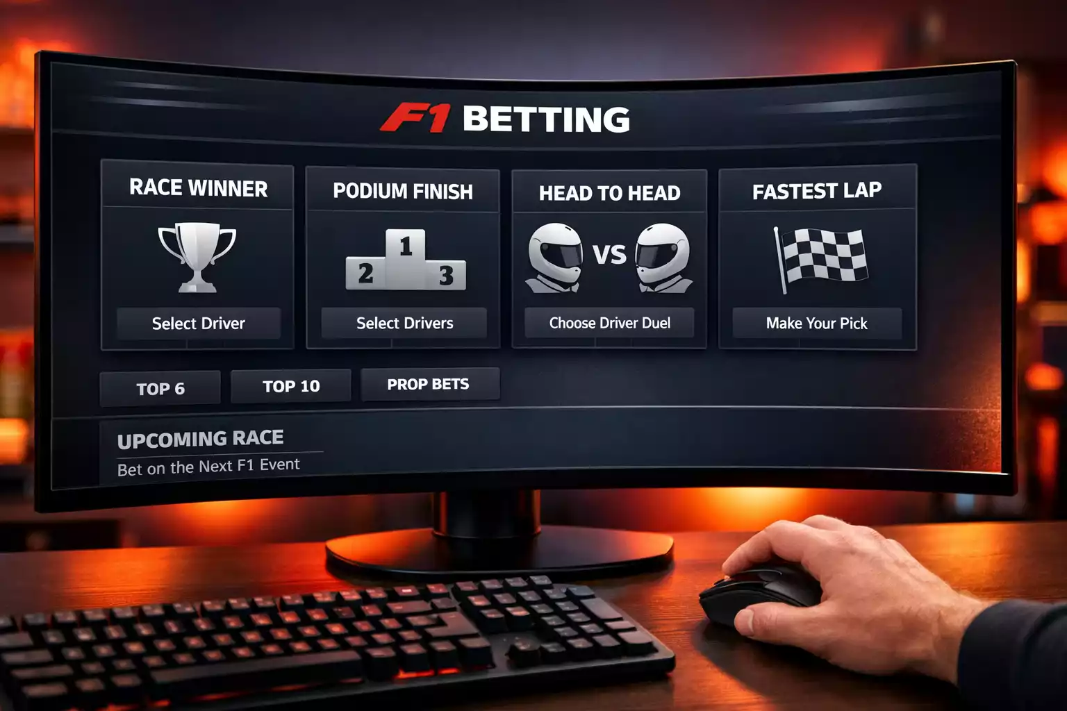 Overzicht van verschillende F1 wedopties op scherm