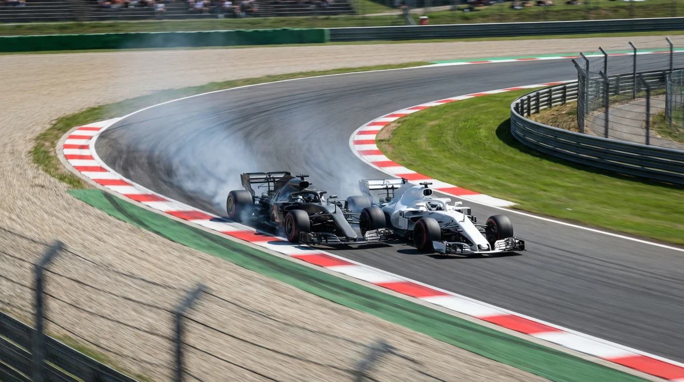 Twee Formule 1-auto's zij aan zij in een spannend duel op het circuit